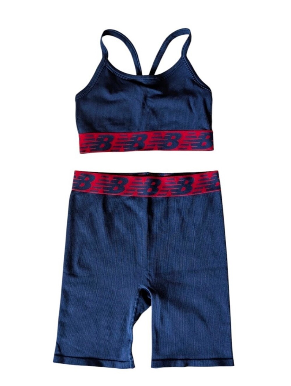 New Balance Set Navy Blue Red Sports Bra and Shorts Medium Workout Gym Athletic